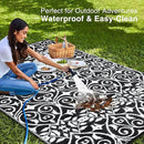 OLANLY Outdoor Rug Waterproof 6x9 ft Clearance, Reversible Outdoor Plastic Straw Rug with Floral Pattern, RV Mat for Patio, Camping, Balcony, Deck, Backyard, Black & White by CozyNest Decor