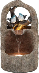 27" Outdoor Water Fountain with LED Lights,2-Tier Bird Natural Zen Garden Fountain, Relaxing Waterfall Floor, Yard, Porch or Deck Decor, Whether-Resistant, Faux Granite Texture by GreenHaven Gardens