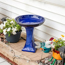 Sunnydaze Ceramic Bird Bath for Outside - 16" H - UV- and Frost-Resistant - Pedestal Bird Bath - Blue Glazed Bowl - Blue Glaze Finish by GreenHaven Gardens