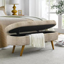 Oval Storage Bench 43.5" Linen Fabric Upholstered Entryway Bench with Solid Wood Legs Ottoman Bench Indoor Bench for Living Room/Bedroom/End of Bed/Entryway (Brown) by CozyNest Decor