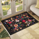 3x5 Area Rug, Floral Black Washable Rug for Entryway, Non Slip Flower Area Rugs, Soft Low Pile Indoor Doormat Small Carpet, Rugs for Living Room Bathroom Bedroom Nursery Kitchen Dining Room by TinyTreasures Baby Boutique