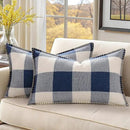 decorUhome Buffalo Plaid Check Throw Pillow Covers 12x20 Set of 2, Outdoor Lumbar Decorative Farmhouse Neutral Pillow Covers with Stitched Edge for Bed Couch Sofa, Navy Blue and White by CozyNest Decor