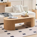 51.18'' Oval Coffee Table for Living Room Fluted Center Table with Drawer, Mid Century Modern Coffee Tables, Easy Assembly for Office Storage Tea Table Oak by CozyNest Decor