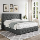 Allewie Queen Size Lift Up Storage Bed, Button Tufted Headboard with Wingback, Hydraulic Support, No Box Spring Needed, Dark Grey by CozyNest Decor