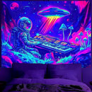 BVBOX Astronaut Space Blacklight Tapestry 79"x59", UV Reactive Astronaut Electronic Piano UFO Galaxy Planet Glow in Dark Music Tapestries, Black Light Neon Upright Poster Wall Hanging Backdrop Decor for Bedroom Living Room by CozyNest Decor