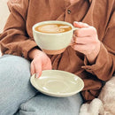 Mora Ceramic Latte Art Mug With Saucer - 10.5 oz, Round Bottom For Perfect Pours - Cafe Cups for Cappuccino, Espresso, Coffee, Tea etc - Porcelain Set for Baristas, Great Gift - Light Matcha by CozyNest Decor