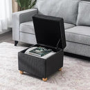 Adeco 17 Inch High Striped Flannel Black Cube Ottoman Storage, 3D Embossed Velvet Chair Foot Stools, Upholstered Vanity Stool with Hinged Lid, Solid Round Wood Legs by CozyNest Decor