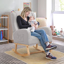 Rocking Chair Nursery, Nursing Rocking Chairs for Mom Nursery, Comfy Wingback Glider Rocking Armchair with Side Pocket for Nursery Living Room Bedroom, Light Grey by TinyTreasures Baby Boutique