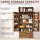IRONCK Kitchen Pantry 72" Height, with 8 Hanging Shelves, 2 Drawers and Open Storage Cabinet, Freestanding Cupboard for Dining Room Living Room,Vintage Brown by CozyNest Decor
