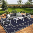 GENIMO 9 ' x 18 ' Outdoor Rug Waterproof for Patio Decor, Foldable Reversible Plastic Straw Area Rugs Mat for Camper, Outside Carpet for Rv, Deck, Porch, Picnic, Beach, Balcony, Blue & Grey by CozyNest Decor