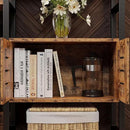 IRONCK Industrial Bookshelf and Bookcase with 2 Louvered Doors 5 Tiers Triple Wide Display Shelf with Storage Cabinet for Living Room Home Office by CozyNest Decor