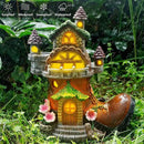 FORUP 10 Inch Fairy House Garden Statues with Boots, Fairy Garden Decor House Kit, Solar Powered Lights Garden Figurine for Outdoor Patio Lawn Yard Garden Decorations by GreenHaven Gardens