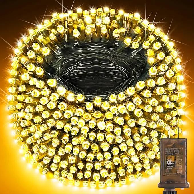 KNONEW 403FT 1000 LED Christmas Lights Outdoor String Lights 8 Modes & Timer Fairy Light Plug in Waterproof LED String Lights for Xmas Yard Tree Wedding Party Holiday Decorations (Warm White)