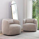 KINWELL 34" Wide Boucle Swivel Barrel Chairs Set of 2, No Assembly Round Upholstered Armchairs Accent Chairs Single Sofa Chair with Toss Pillow for Living Room and Bedroom, Taupe by CozyNest Decor