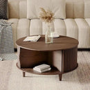 Round Coffee Table with Storage,Fluted Center Table with Sliding Cabinet Door for Living Room,Home Small Space,31.5" Small Center Table,Walnut by CozyNest Decor