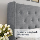 Allewie Queen Size Lift Up Storage Bed, Button Tufted Headboard with Wingback, Hydraulic Support, No Box Spring Needed, Light Grey by CozyNest Decor