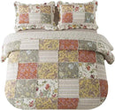 NEWLAKE Cotton Patchwork Bedspread, 3-Piece Bedding Quilt Set with Real Stitched Embroidery, Reversible Matelasse Bed Coverlet Set,Floral Paisley Grid with Lace,King Size by CozyNest Decor