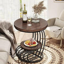 Tribesigns Round End Side Table: Side Table with 2 Tiers Storage Shelves, Vintage End Table for Living Room, Small Bedside Table Accent Table with Arc-Shaped Frame, Rustic Brown by CozyNest Decor