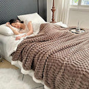 UKELER Sherpa Bed Blanket 80 × 90 inch, Ultra Soft Queen Size Throw Blankets for All Season, 470 GSM Cozy Plush Striped Fleece Blanket for Bedroom Living Room Dorm Hostel Sofa Camping, Coffee by CozyNest Decor