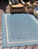 Unique Loom Outdoor Border Collection Area Rug - Soft Border (8' x 11' 4" Rectangle, Blue/ Ivory) by GreenHaven Gardens