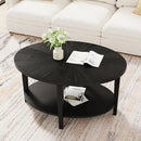 Solid Wood Oval Coffee Table for Living Room, 2 Tier Oval Rustic Coffee Table with Storage Shelf, Double Layer Center Table for Living Room, Easy Assembly by CozyNest Decor