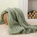 Battilo Chunky Knit Throw Blanket, Soft and Thick Chenille Throw Blanket, 50"x60" Handmade Cable Knit Crochet Blanket, Large Rope Knot Throw Blankets for Couch Sofa Bed Home Decor, Light Green by CozyNest Decor
