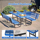 79'' Steel Rectangular Picnic Table for Outdoors, with backrest, Expanded, Lifetime Picnic Table with Umbrella Hole, Heavy Duty Sturdy Commercial Picnic Tables for Garden Courtyard BBQ, Blue by GreenHaven Gardens