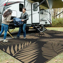 GENIMO Outdoor Rug 10' x 20' Waterproof for Patios Clearance, Reversible Outdoor Plastic Straw Camping Rug Carpet, Large Area Rugs Mats for RV, Camper, Deck, Balcony, Porch, Beach, Picnic, Black&Brown by CozyNest Decor