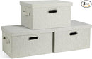 Medium 15" 21 Quart Collapsible Stackable Storage Bins with Lids, 3 Packs Beige Foldable Fabric Closet Boxes Heavy-duty Linen Cube Baskets Container for Bedroom Office (15 x 11 x 8) by TinyTreasures Baby Boutique