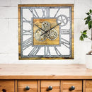 The Gears Clock 24'' Inch Square Real Moving Gear Wall Clock Vintage Industrial Oversized Rustic Farmhouse (Wood and Stone) by CozyNest Decor