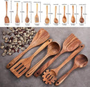 Wooden Kitchen Utensils Set,GUDAMAYE 9 PCE Natural Teak Wooden Spoons For Non-stick Pan for Cooking, by CozyNest Decor