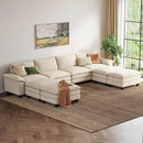LINSY HOME Modular Sectional Sofa - 157'' Sleeper Sofa Cloud Couch Oversized Corduroy Sofa Bed with Movable Ottoman Soft Modern Comfy Couch for Living Room Apartment Office, Beige