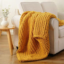 Battilo Chunky Knit Throw Blanket, Soft and Thick Chenille Throw Blanket, 50"x60" Handmade Cable Knit Crochet Blanket, Large Rope Knot Throw Blankets for Couch Sofa Bed Home Decor, Mustard by CozyNest Decor