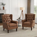 UIXE Faux Leather Accent Chairs Set of 2, High Back Upholstered Armchair for Living Room, Wingback Tufted Arm Chair Comfy Single Sofa Bedroom Reading Seat with Solid Wood Legs - Brown by CozyNest Decor