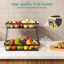 2 Tier Fruit Basket for Kitchen Counter with 2 Banana Hangers, 2025 Pro Detachable Metal Fruit Bowl with Wooden Handle,Fruit Holder for Bread Snack Veggies, Brown by CozyNest Decor