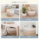 OrganiHaus Extra Large Blanket Basket for Living Room 20x13, Natural Cotton Rope Laundry Basket, Sturdy Hamper for Toy Storage, Cushions & Pillows Storage Bin, Nursery Decor Hamper - Honey by TinyTreasures Baby Boutique