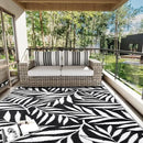 OLANLY Waterproof Outdoor Rug 8x10 ft, Reversible Outdoor Plastic Straw Rug with Leaf Pattern, RV Mat, Indoor Outdoor Carpet for Patio, Camping, Balcony, Deck, Backyard, Black & White by CozyNest Decor
