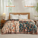 Boho Throw Blanket for Bed 90”x98”, 100% Cotton Woven Blanket for Couch Sofa, Ultra Soft 4-Layer Muslin Quilt with Floral Printed, Farmhouse Bed Blanket/Cover for Living Room Decor by CozyNest Decor