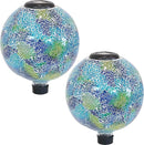 Sunnydaze Azul Terra 10" Crackled Glass Garden Gazing Globe with LED Solar Light - Set of 2 by CozyNest Decor