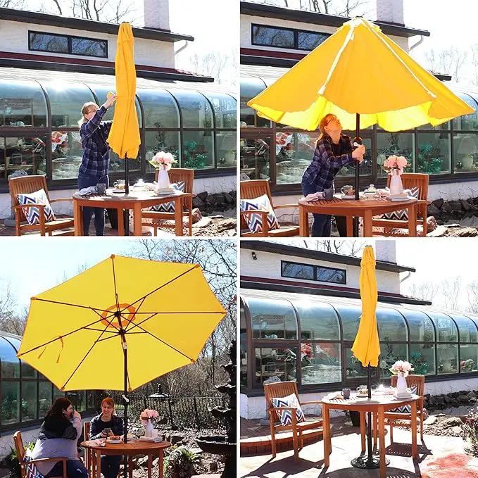 Sunnydaze Outdoor Patio Umbrella - Polyester Table Market Umbrella with Push-Button Tilt and Crank - 8 Sturdy Ribs - Gold - 9ft, photo 10 of 10