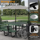 Metal Picnic Tables for Outdoors with Umbrella Hole - Coated Steel Heavy Duty Commercial Grade Table with Adjustable Seats (Green, 46 in, Square with Back, Expanded Steel) by GreenHaven Gardens