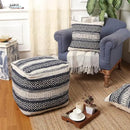 REDEARTH · Tufted Pouf Ottoman with Filler Textured Storage Cube Bean Bag Pouffe Footrest for Living Room, Bedroom, Nursery, Home Decor; 100% Cotton (17.5"X17.5"X17.5", Indigo Impressions) by CozyNest Decor