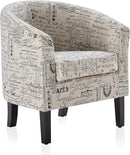 BELLEZE Accent Barrel Chair, Linen Round Chair Club Tub Sofa Corner Chair with Flared Legs and Cozy Soft Padding for Living Room Bedroom Waiting Room - Black & Beige by CozyNest Decor