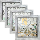 4pcs Farmhouse Wall Mirror with Carved Floral Design -Rustic Mirror Decor for Home, 12x12 inch(Grey) by CozyNest Decor