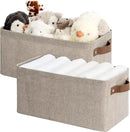 StorageWorks Narrow Storage Bins, Small Basket for Closet and Shelves, Rectangular Fabric Organizer with Handles, Toilet Paper Storage, Brown and Beige, 2-Pack by CozyNest Decor