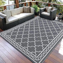 GAOMON Outdoor Plastic Straw Rug, 10'x14' Reversible Sage Green Patio Mat, Flower Modern Design for RV, Backyard, Deck, Camping, Picnic, Grey/White(Geometric) by CozyNest Decor