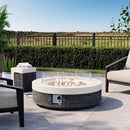 COSIEST 42" Outdoor Propane Fire Pit Table w Tank Cover & Wind Guard, Round Gas Fire Pit Table with Concrete & Wood Grain Design, 50000BTU CSA Certified Fire Tables for Patio, Backyard, Garden by GreenHaven Gardens