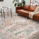 Washable Area Rug 8'x10' Light Cyan and Light red Retro Boho Design Non-Shedding Non-Slip Easy Care Ideal for High Traffic Areas in Living Room Bedroom Office Kitchen Large Carpet by TinyTreasures Baby Boutique
