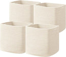 joybest Cube Storage Bins Set of 4, 11inch Cube Baskets Organizer for Nursery, Square Cotton Rope Baskets for Shelves Organizing, Kids Toy, Closet Storage, Beige by CozyNest Decor