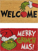 Gertmenian Disney Mickey Mouse Doormat Rug Retro Front Door Coir Mat Home Indoor Outdoor Entryway Carpet, 2-Pack 20x34, The Grinch Welcome/Merry Grinchmas by CozyNest Decor
